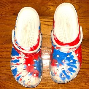 tie-dye Crocs Size 9 quite worn but still wearable